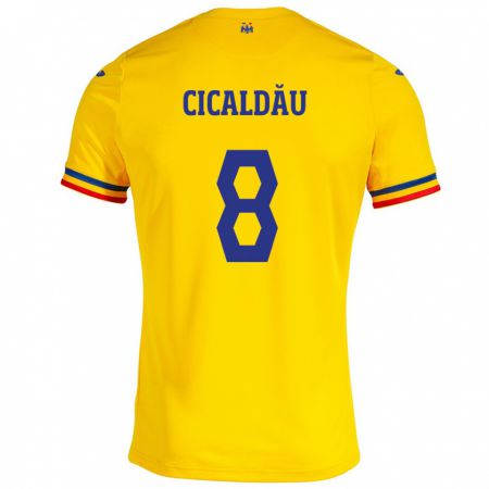 Kandiny Niño Camiseta Rumania Alexandru Cicâldău #8 Amarillo 1ª Equipación 24-26 La Camisa Chile