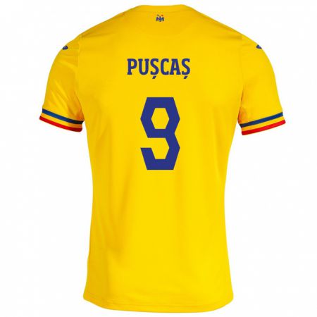Kandiny Niño Camiseta Rumania George Pușcaș #9 Amarillo 1ª Equipación 24-26 La Camisa Chile