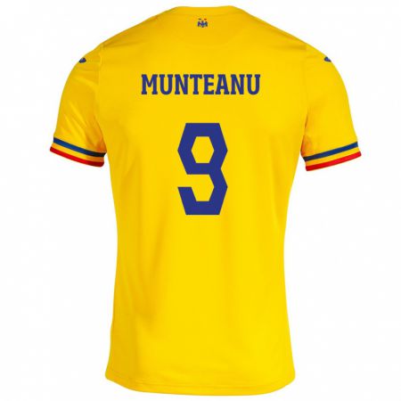 Kandiny Niño Camiseta Rumania Louis Munteanu #9 Amarillo 1ª Equipación 24-26 La Camisa Chile