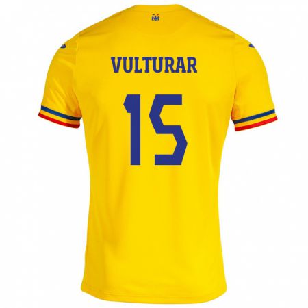 Kandiny Niño Camiseta Rumania Cătălin Vulturar #15 Amarillo 1ª Equipación 24-26 La Camisa Chile