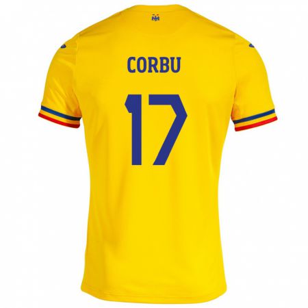 Kandiny Niño Camiseta Rumania Marius Corbu #17 Amarillo 1ª Equipación 24-26 La Camisa Chile