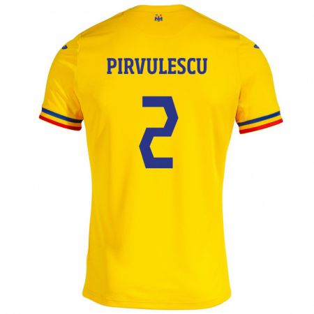 Kandiny Niño Camiseta Rumania Sergiu Pîrvulescu #2 Amarillo 1ª Equipación 24-26 La Camisa Chile