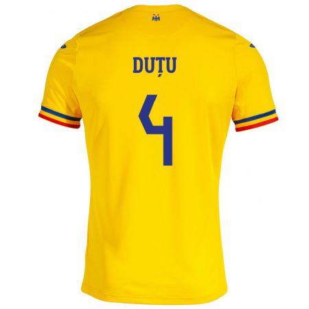 Kandiny Niño Camiseta Rumania Ștefan Duțu #4 Amarillo 1ª Equipación 24-26 La Camisa Chile