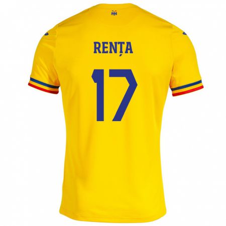 Kandiny Niño Camiseta Rumania Denis Rența #17 Amarillo 1ª Equipación 24-26 La Camisa Chile