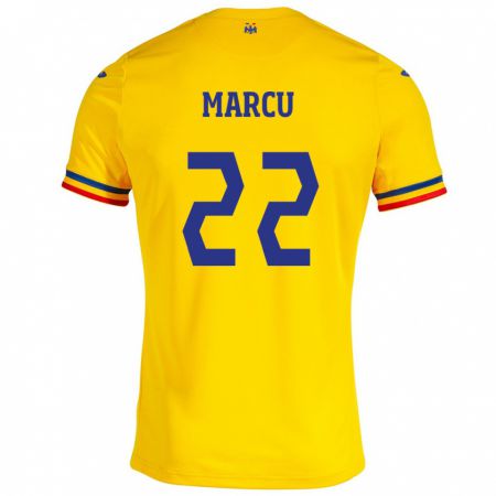 Kandiny Niño Camiseta Rumania Carmen Marcu #22 Amarillo 1ª Equipación 24-26 La Camisa Chile