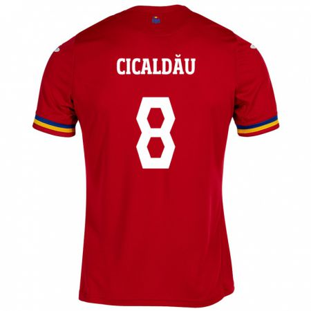 Kandiny Niño Camiseta Rumania Alexandru Cicâldău #8 Rojo 2ª Equipación 24-26 La Camisa Chile