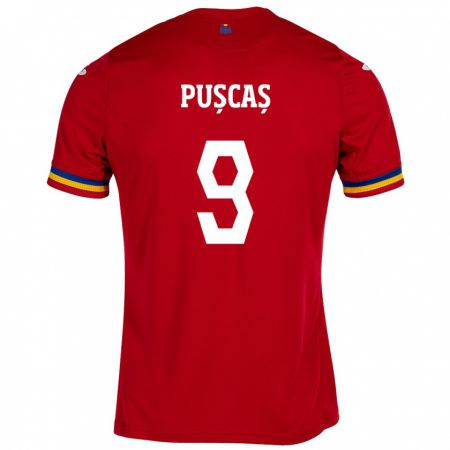 Kandiny Niño Camiseta Rumania George Pușcaș #9 Rojo 2ª Equipación 24-26 La Camisa Chile