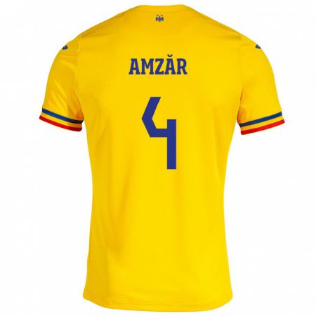 Kandiny Hombre Camiseta Rumania Costin Amzăr #4 Amarillo 1ª Equipación 24-26 La Camisa Chile