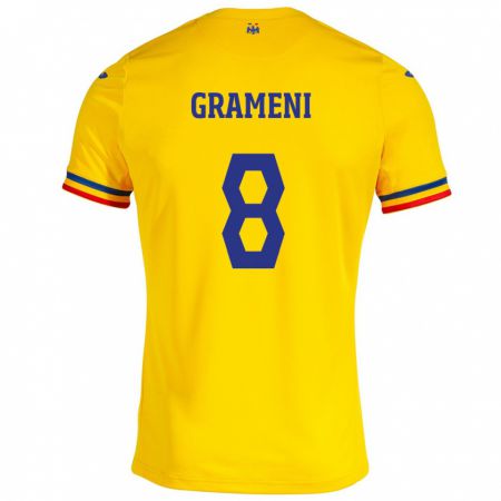 Kandiny Hombre Camiseta Rumania Constantin Grameni #8 Amarillo 1ª Equipación 24-26 La Camisa Chile