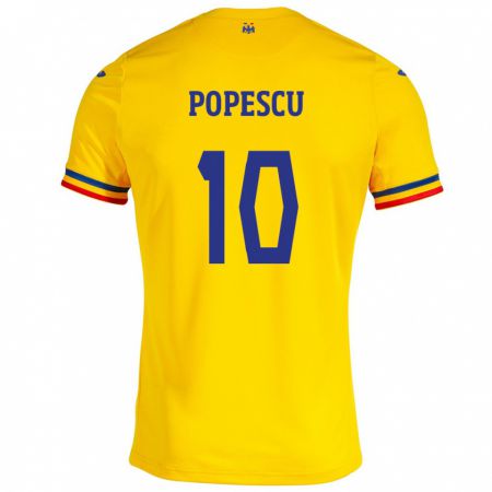 Kandiny Hombre Camiseta Rumania Octavian Popescu #10 Amarillo 1ª Equipación 24-26 La Camisa Chile