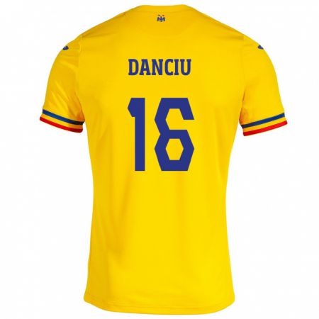 Kandiny Hombre Camiseta Rumania Marian Danciu #16 Amarillo 1ª Equipación 24-26 La Camisa Chile