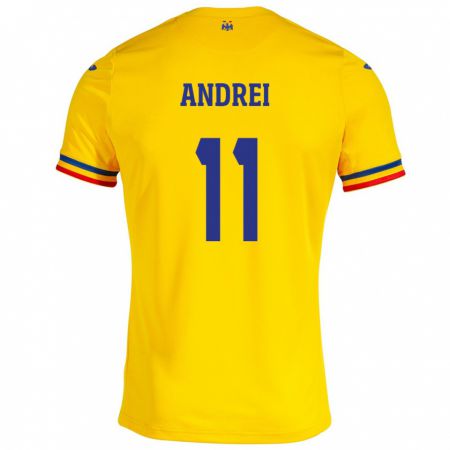 Kandiny Hombre Camiseta Rumania Doru Andrei #11 Amarillo 1ª Equipación 24-26 La Camisa Chile