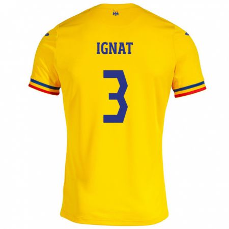 Kandiny Mujer Camiseta Rumania Cristian Ignat #3 Amarillo 1ª Equipación 24-26 La Camisa Chile