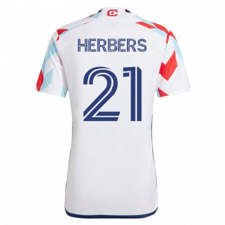 Kandiny Hombre Camiseta Fabian Herbers #21 Blanco Azul 2ª Equipación 2023/24 La Camisa Chile