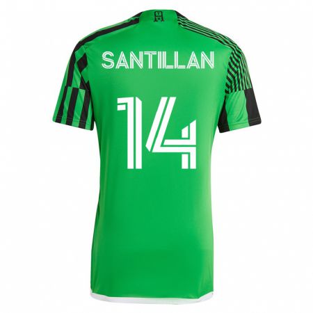 Kandiny Mujer Camiseta Jonathan Santillan #14 Verde Negro 1ª Equipación 2023/24 La Camisa Chile