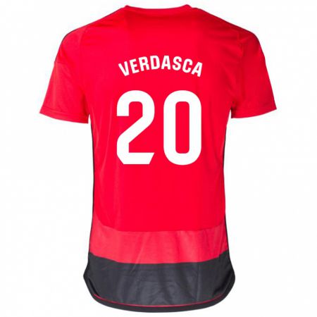 Kandiny Mujer Camiseta Diogo Verdasca #20 Negro Rojo 1ª Equipación 2023/24 La Camisa Chile