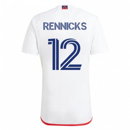 Kandiny Mujer Camiseta Justin Rennicks #12 Blanco Rojo 2ª Equipación 2023/24 La Camisa Chile