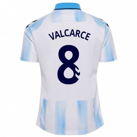 Kandiny Niño Camiseta Alejandro Valcarce #8 Blanco Azul 1ª Equipación 2023/24 La Camisa Chile