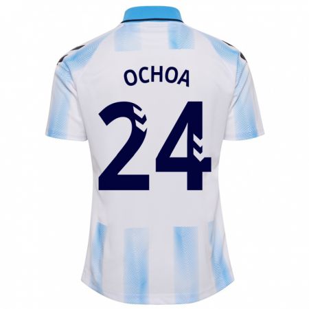 Kandiny Niño Camiseta Aarón Ochoa #24 Blanco Azul 1ª Equipación 2023/24 La Camisa Chile