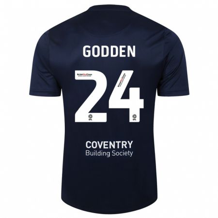 Kandiny Niño Camiseta Matt Godden #24 Rojo Azul Marino 2ª Equipación 2023/24 La Camisa Chile