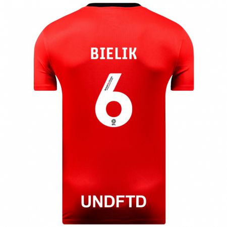 Kandiny Niño Camiseta Krystian Bielik #6 Rojo 2ª Equipación 2023/24 La Camisa Chile