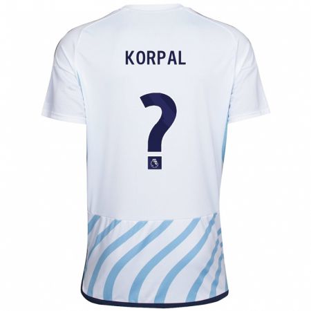 Kandiny Niño Camiseta Aaron Korpal #0 Blanco Azul 2ª Equipación 2023/24 La Camisa Chile