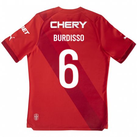 Kandiny Niño Camiseta Guillermo Burdisso #6 Rojo 2ª Equipación 2023/24 La Camisa Chile