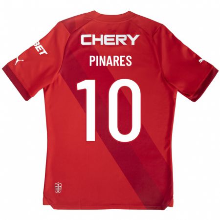 Kandiny Niño Camiseta César Pinares #10 Rojo 2ª Equipación 2023/24 La Camisa Chile