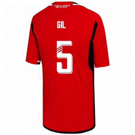 Kandiny Niño Camiseta Leonardo Gil #5 Rojo 2ª Equipación 2023/24 La Camisa Chile