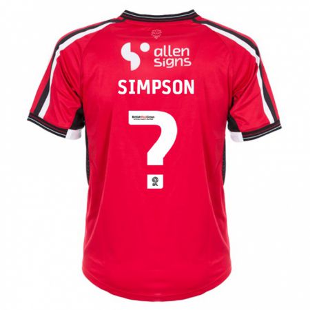 Kandiny Hombre Camiseta John Simpson #0 Rojo 1ª Equipación 2023/24 La Camisa Chile