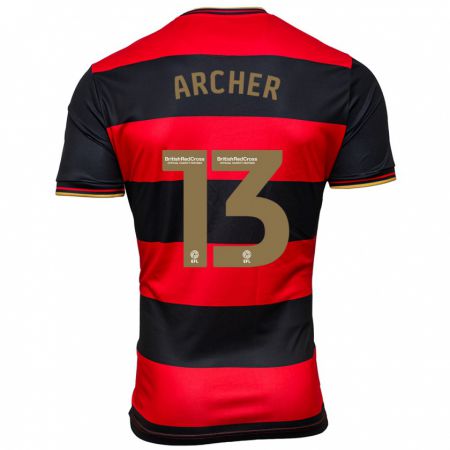 Kandiny Hombre Camiseta Jordan Archer #13 Negro Rojo 2ª Equipación 2023/24 La Camisa Chile