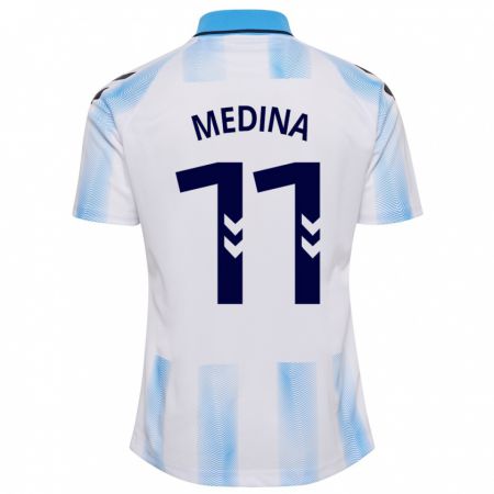 Kandiny Mujer Camiseta Kevin Medina #11 Blanco Azul 1ª Equipación 2023/24 La Camisa Chile