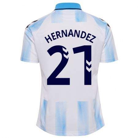Kandiny Mujer Camiseta Juan Hernández #21 Blanco Azul 1ª Equipación 2023/24 La Camisa Chile