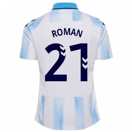 Kandiny Mujer Camiseta Samu Román #21 Blanco Azul 1ª Equipación 2023/24 La Camisa Chile