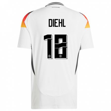 Kandiny Niño Camiseta Alemania Justin Diehl #18 Blanco 1ª Equipación 24-26 La Camisa Chile