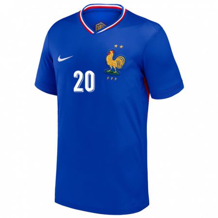 Kandiny Niño Camiseta Francia Pierre Kalulu #20 Azul 1ª Equipación 24-26 La Camisa Chile