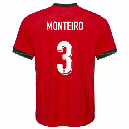 Kandiny Niño Camiseta Portugal Diogo Monteiro #3 Rojo 1ª Equipación 24-26 La Camisa Chile