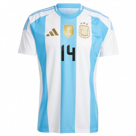 Kandiny Niño Camiseta Argentina Lautaro Lopez #14 Blanco Azul 1ª Equipación 24-26 La Camisa Chile