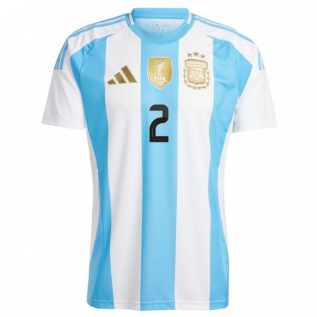 Kandiny Niño Camiseta Argentina Luana Munoz #2 Blanco Azul 1ª Equipación 24-26 La Camisa Chile