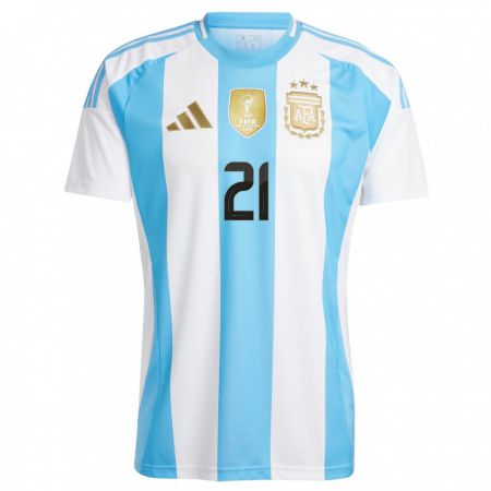 Kandiny Niño Camiseta Argentina Valentin Carboni #21 Blanco Azul 1ª Equipación 24-26 La Camisa Chile