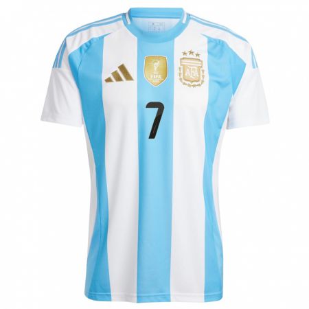 Kandiny Niño Camiseta Argentina Romina Nunez #7 Blanco Azul 1ª Equipación 24-26 La Camisa Chile