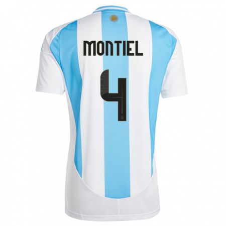 Kandiny Niño Camiseta Argentina Gonzalo Montiel #4 Blanco Azul 1ª Equipación 24-26 La Camisa Chile