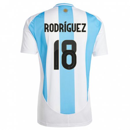 Kandiny Niño Camiseta Argentina Guido Rodriguez #18 Blanco Azul 1ª Equipación 24-26 La Camisa Chile