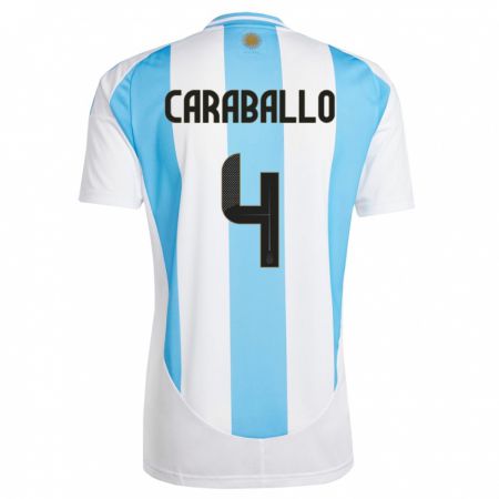 Kandiny Niño Camiseta Argentina Brian Caraballo #4 Blanco Azul 1ª Equipación 24-26 La Camisa Chile