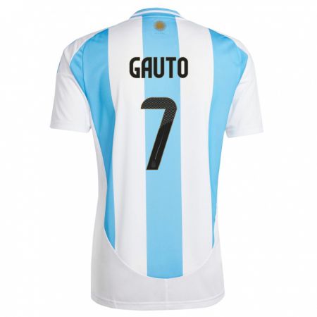 Kandiny Niño Camiseta Argentina Juan Gauto #7 Blanco Azul 1ª Equipación 24-26 La Camisa Chile