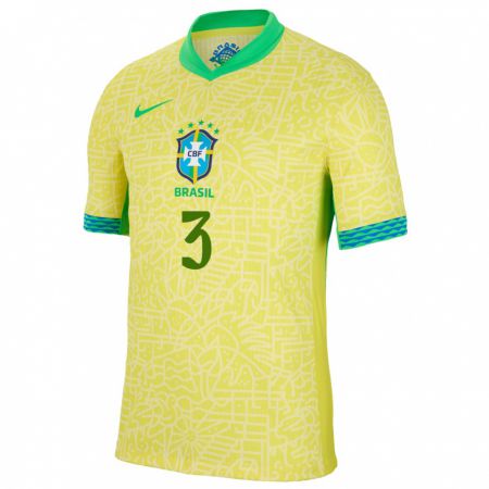 Kandiny Niño Camiseta Brasil Eder Militao #3 Amarillo 1ª Equipación 24-26 La Camisa Chile