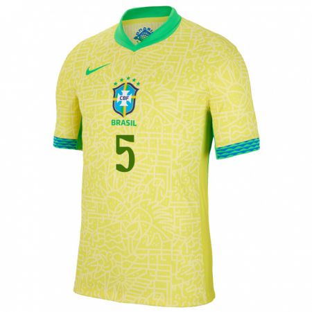 Kandiny Niño Camiseta Brasil Casemiro #5 Amarillo 1ª Equipación 24-26 La Camisa Chile