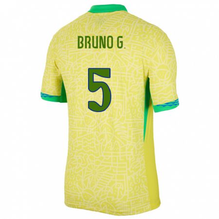 Kandiny Niño Camiseta Brasil Bruno Guimaraes #5 Amarillo 1ª Equipación 24-26 La Camisa Chile