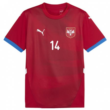 Kandiny Niño Camiseta Serbia Andrija Zivkovic #14 Rojo 1ª Equipación 24-26 La Camisa Chile