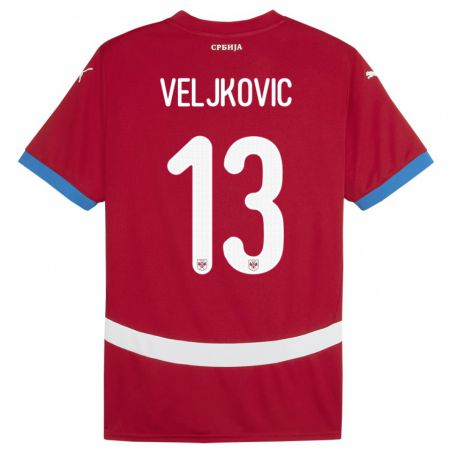Kandiny Niño Camiseta Serbia Milos Veljkovic #13 Rojo 1ª Equipación 24-26 La Camisa Chile